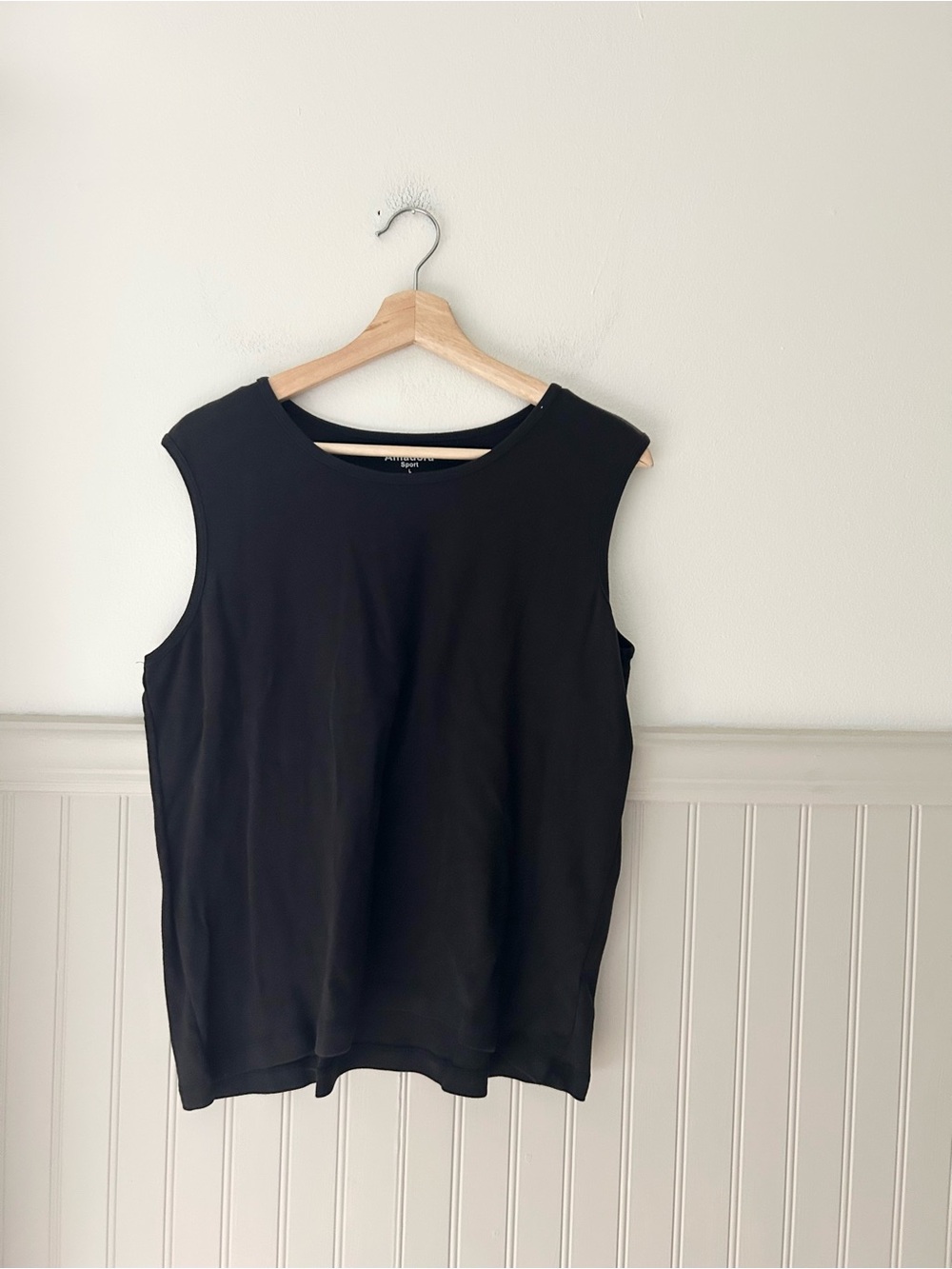 Amadora Sport Black Crewneck Sleeveless Tank Top 100% Cotton Large